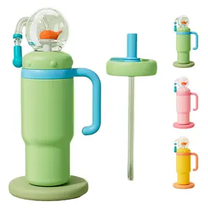 Whale Spray Water Bottle with Handle, Insulated Stainless Steel Whale Cup with Dual Silicone Spout and Straw, Leak-Proof, Suitable for Kids and Teens