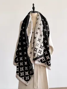 Women's Geometric Pattern Print Scarf, Soft Warm Shawl for Fall & Winter, Casual Fashion Accessory for Daily Wear