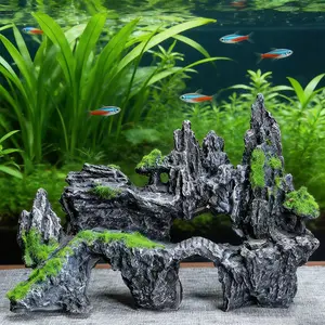 Resin Hollow Rockery Fish Tank Decorations, Cave House Decoration for Small and Medium Aquariums, Realistic Aquatic Plant Stone Ornament