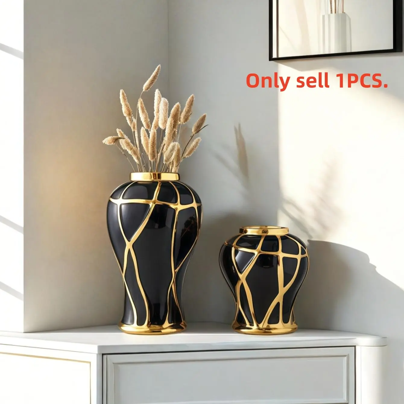 Elegant Ceramic Crackled Vase, Office Desk Flower Arrangement, TV Stand Decor, Living Room Table Decoration, Dried Flowers Holder, Luxurious Centerpieces Vases, Decorative Vase, Vases Home Decor