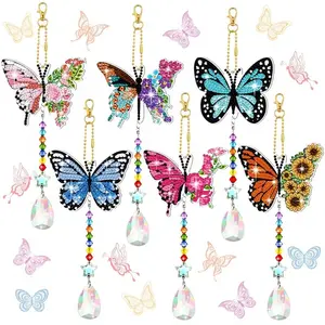 6 Pieces Diamond Painting Butterfly Wind Chime Set, 5D DIY Crystal Diamond Painting Suncatcher Ornament, Double Sided Diamond Art Keychain Pendants, Perfect Gifts for Mom, DIY Kit