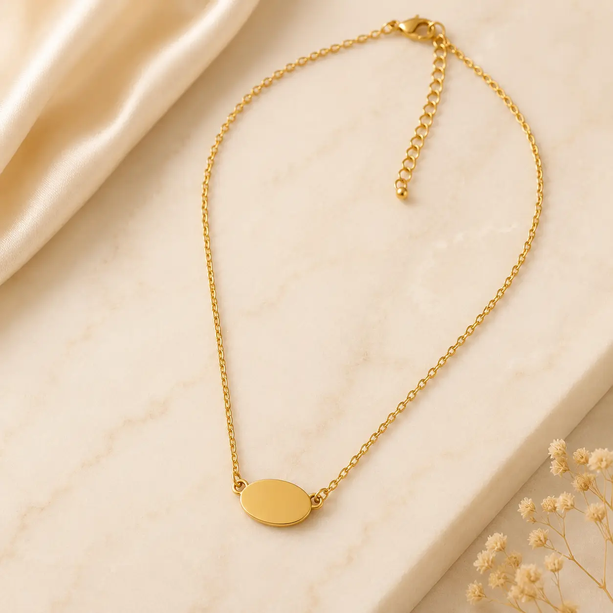 Gold Oval Blank Carat Gold Necklace