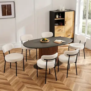 Boucle Dining Chairs Set, Boucle sherpa Upholstered Kitchen Chairs with Curved Backrest & Metal Legs, Mid Century Modern Round Dining Room Chairs for Vanity, Living Room - Beige