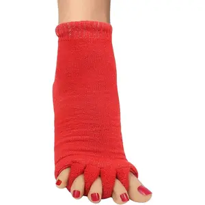 Red Women's Five-Finger Yoga Socks, Toe Separator Design, Massage Function, Perfect Gift for Family & Friends, Comfortable Sleep Wear