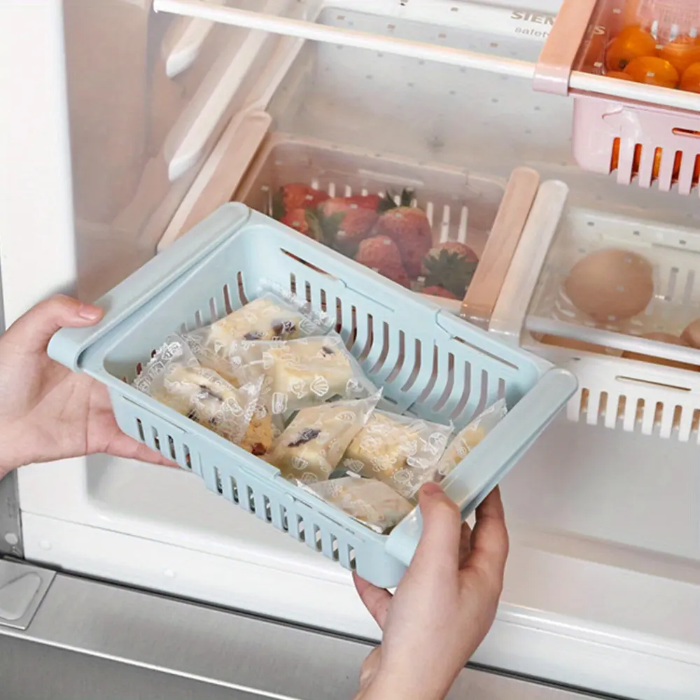 2pcs Retractable Drawer Storage Basket,Convenient and Space-Saving Solution for Fridge Shelf, Fridge Organizer, Refrigerator Organizer, Bathroom Accessories, Kitchen, Easy to Use and Durable