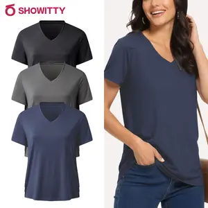 SHOWITTY Outlets Womens Plus Size V-Neck T-Shirt – Short Sleeve Casual Top, Lightweight Breathable Loose Fit Basic Tee for Everyday Wear#SummerWins#DealsForYouDays