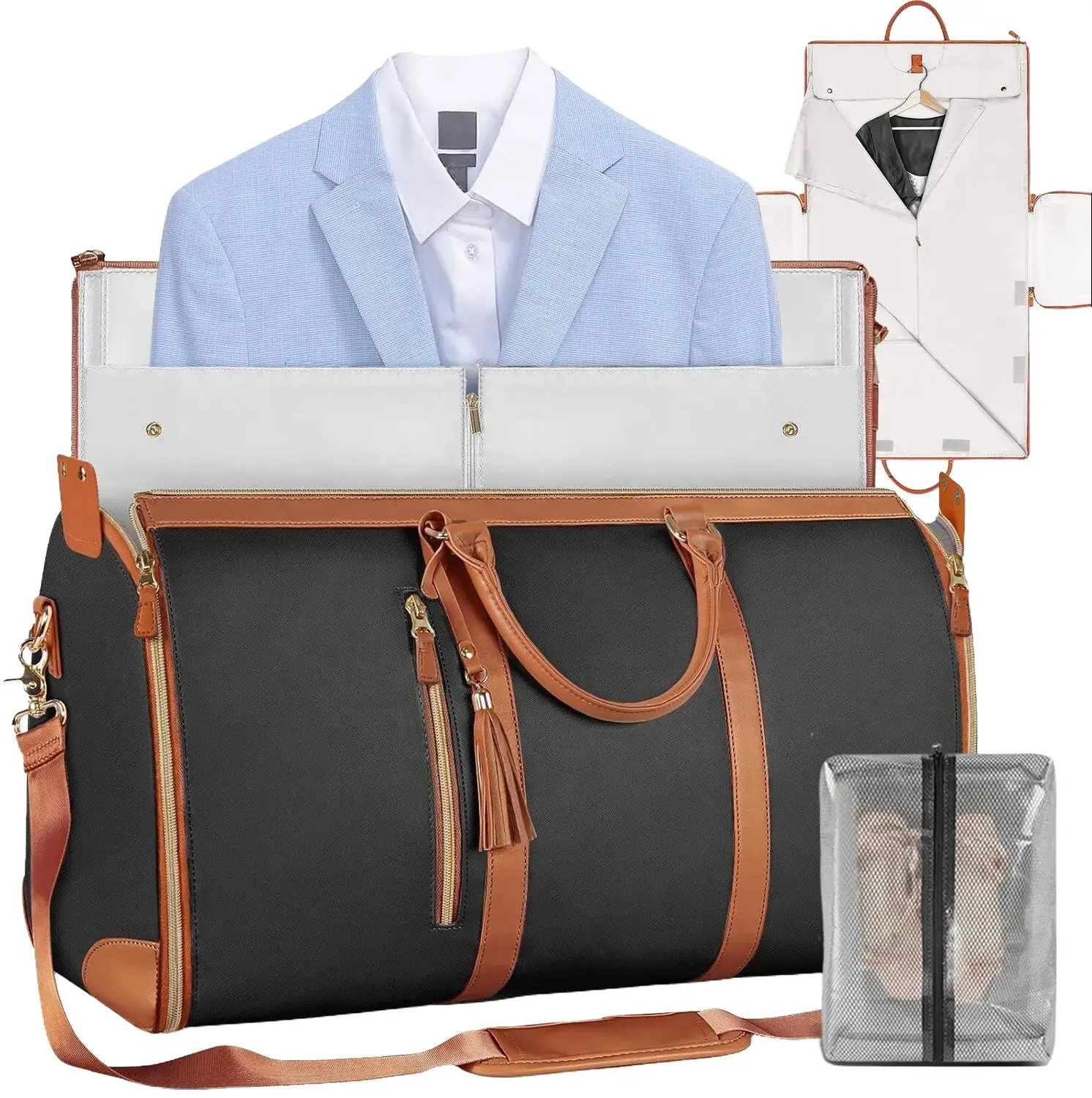 Lefame Garment Duffle Bag - 57L Water-Resistant PU Leather Weekender, Traveling Bag with Shoe Compartment, Adjustable Strap, Leakproof Design, Carry On for 3-5 Day Trips, Carry On Luggage, Weekend Trips