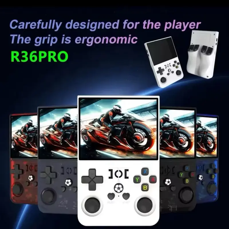R36S Pro Handheld Game Console - 30000+ Games, Linux System, Rechargeable Battery, Compact Design, Ergonomic Grip, Blue/White Options Screen Arcade Boy Card Gadget Player Portable Protection consolar  36s handheld  gaming  life hd ip screen
