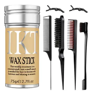 Slick Back Hair Brush & Hair Wax Stick Set - Frizz Control & Flyaway Smoothing - Sleek Ponytails, Buns, Edges - Styling Cream/Gel/Balm/Pomade Stick for Women - Styling Accessories for Girls & Kids