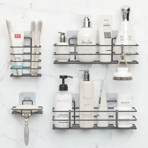 Adhesive Shower  4 Pack, Shower Shelves Organizer for Bathroom Storage, Rustproof Stainless Steel Bath Organizers, Kitchen, Adhesive or Screw, Soap Dish, Hooks, Wall Shelf