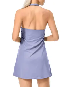 Women's Tennis Dress with Built-in Shorts and Bra Adjustable Straps Athletic Workout Dresses with Pockets Activewear Plain Design