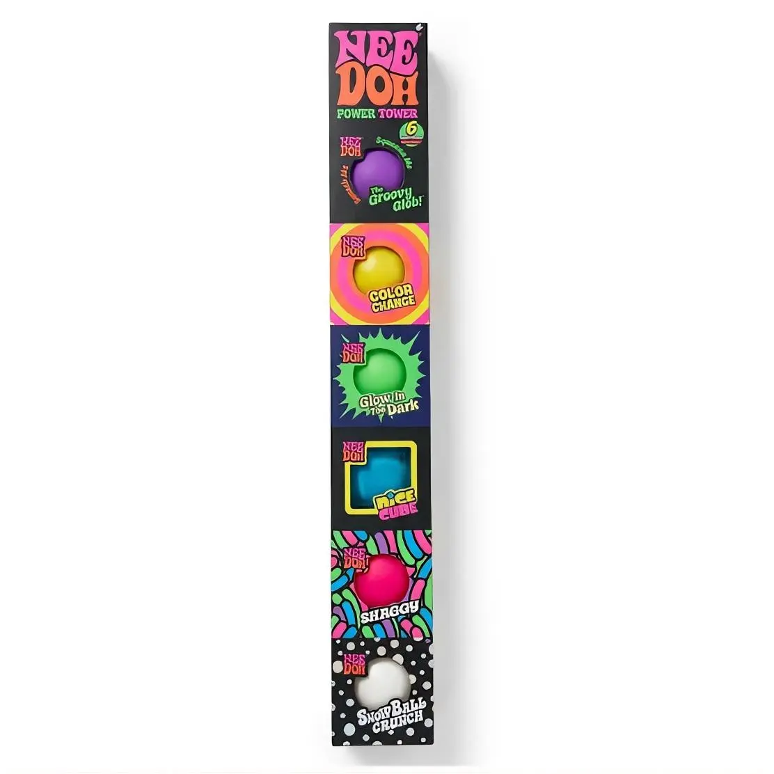 100% Authentic Sam’s Club Exclusive Schylling NeeDoh Power Tower 6-Pack Bundle | Nice Cube, Groovy Glob, Shaggy, Snow Ball Crunch, Color Change & Glow in the Dark | Sensory Squishy Fidget Toy Gift Set
