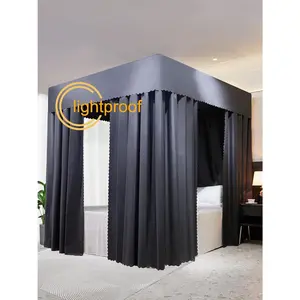 Blackout Canopy Bed Curtains 4 Corners Post Bed Canopy Curtains Lightproof Canopy Curtains Drapes Bed Canopy for Adults & Girls Bedroom Decoration (lightproof Black, Queen)