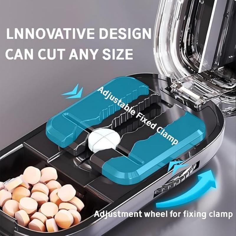 Precision Pill Cutter with Built-In Storage Case, Adjustable Tablet Splitter for Small Tiny Pills, Clean Even Cuts, BPA-Free Food Safe Portable Travel Pill Divider, Daily Medication Tool for Elderly Seniors,dorm essentials,home decor