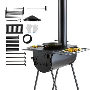 VEVOR Wood Stove, TikTokShopBlackFriday, 118 inch, Alloy Steel Camping Tent Stove, Portable Wood Burning Stove with Chimney Pipes & Gloves, 3000in³Firebox Hot Tent Stove for Outdoor Cooking and Heating with 8 Pipes