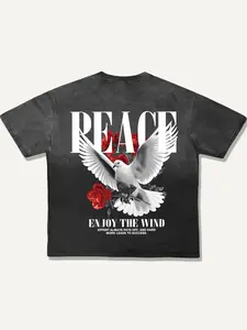 Men's Dove & Letter Print Round Neck Tee, Street Fashion Casual Short Sleeve T-shirt for Daily Wear, Men's Summer Clothes