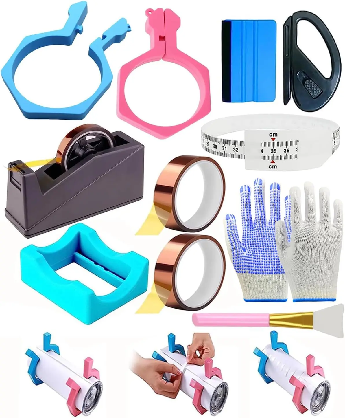 Sublimation Blanks Tumbler Clamp Tool, for 20 Oz Sublimation Blanks, Heat Resistant Gloves, Heat Tape Sublimation, Heat Tape Dispenser Sublimation Kit, Tumbler Clamp Clamp (Blue,)