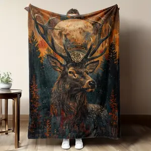 1pc Flannel Blanket with a Vintage Country Deer Pattern, Soft, Warm, And Comfortable for Sofa, Bed, Or Office Use, Perfect As a Small Throw Or Nap Blanket, an Ideal Gift for Friends And Family