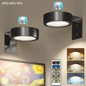 6/3/1PCS Picture Lights for Wall, Magnetic Art Display Picture Lights with Remote, 3 Battery Operated Picture Light, Dimmable & Timer Art Wall Lights for Pictures, Led Wall Light, Black