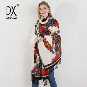 DANA XU 100% Merino Wool Extra Large Pashmina Blanket Travel chunky Scarf Cashmere Wrap for Women Fall Winter Oversize Shawl Floral Wedding Designs