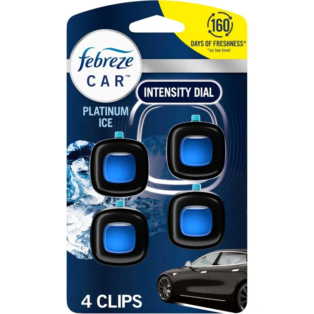 Car Air Freshener Vent Clip - 4 Clips, Platinum Ice Scent, 0.07 fl oz, Long-Lasting, Odor Control, Fights Smells, Click-to-Use, 4 Count (Pack Of 1), Easy To Install, Enhances Every Ride, Patented Steady Release Technology