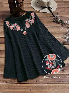 Elegant Plus Size Women's Embroidered Long Sleeve Shirt Blouse Top, Autumn Winter Fashion, Casual Style, Comfort Fit