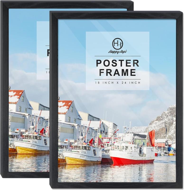 HappyHapi 18x24 Picture Frame Black Wood Pattern Puzzles Frames for Wall Gallery Art Prints Vertically Horizontally Wall Mounting Hardware Included 2 Pack