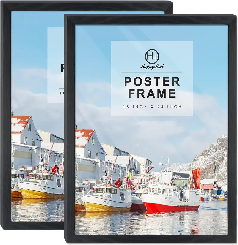 HappyHapi 18x24 Picture Frame Black Wood Pattern Puzzles Frames for Wall Gallery Art Prints Vertically Horizontally Wall Mounting Hardware Included 2 Pack