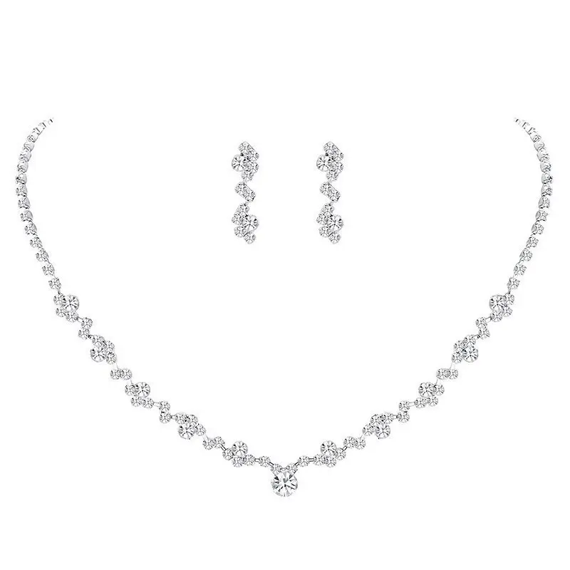 Elegant Necklace Earrings Crystal Bridal Wedding Jewelry Sets,Cubic Zirconia Pendant Necklace Adjustable Length,Rhinestone Choker Necklace Costume Jewelry Set for Women and Brides