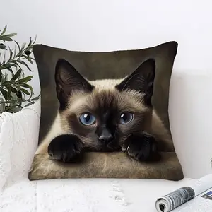 Realistic Siamese Cat Pillow Cover, Cute Pet Style, Suitable for Living Room Bedroom Sofa, Soft and Cozy, 2D Single Side Print, All Seasons Use