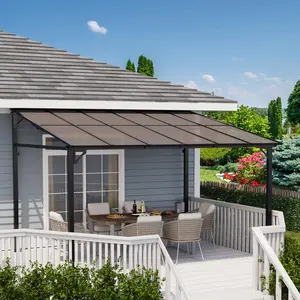 Garvee 10x12 Ft Wall Mounted Hardtop Gazebo Pergola – Sloped Polycarbonate Roof, Heavy Duty Aluminum Frame Awning – Weather Resistant Outdoor Shelter for Patio, Deck, Backyard – Dark Brown, System