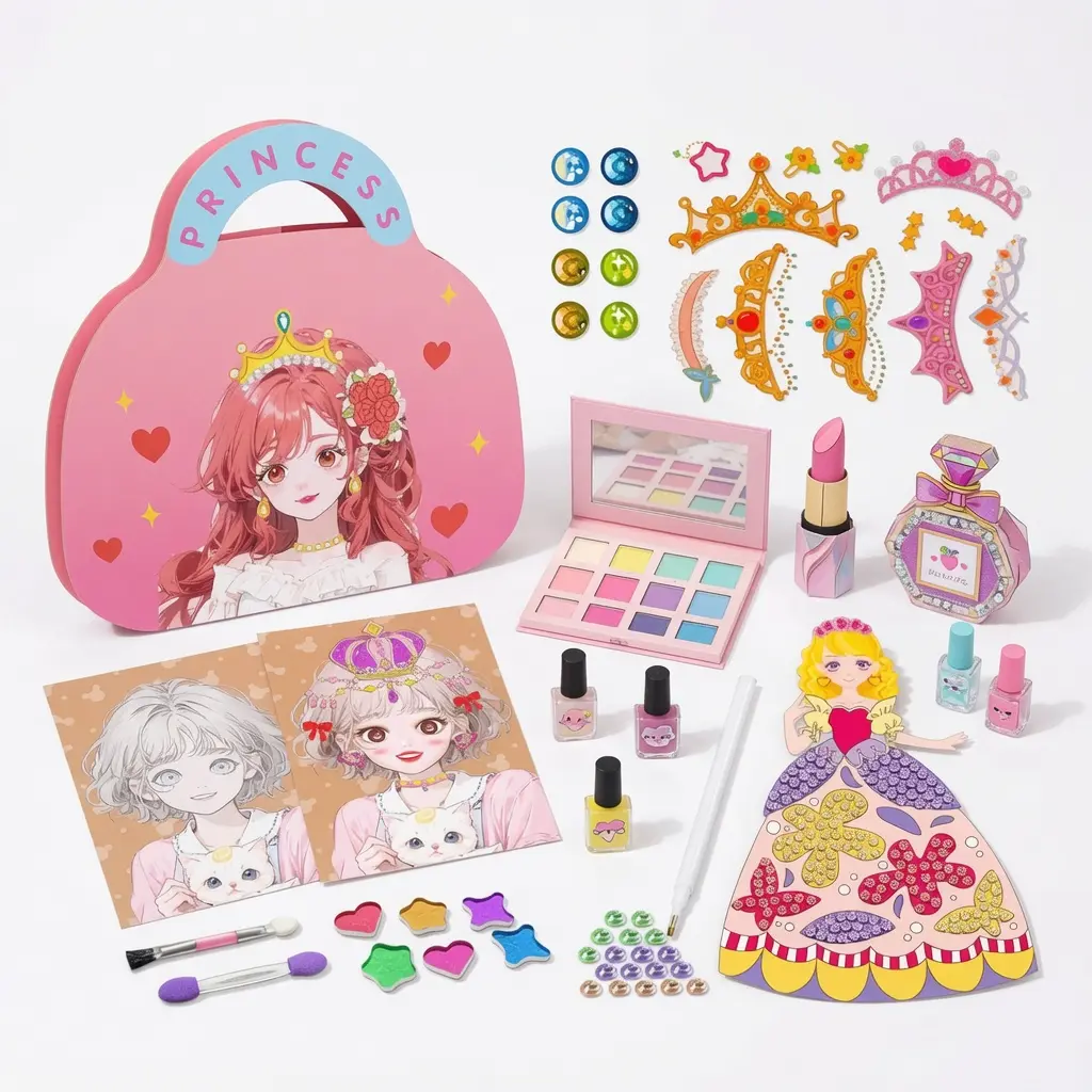 DIY Paper Makeup Craft Activity Kit for Girls - Includes Diamond Painting, Princess Dress Up, Small Hands-Friendly, Boosts Creativity, Rainy Days/Travel Toy, Decoration, Birthday Gift for Kids Ages 4-8