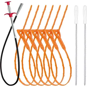 35.5inch Drain Clog Remover(1pcs), 25inch Drain Snake Hair Remover(6pcs) & Cleaning Brush(2pcs), Hair Catcher Drain Auger Cleaner Tool Set For Toilet, Kitchen Sink, Bathroom Tub, Sewer, 9 Pack