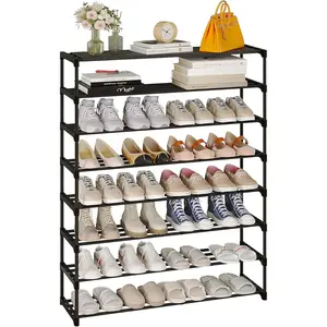 8-Tier Shoe Rack, Tall Large Capacity 40 Pairs Shoes Storage Organizer, Stackable Wide Shoe Shelf for Entryway, Hallway, Black
