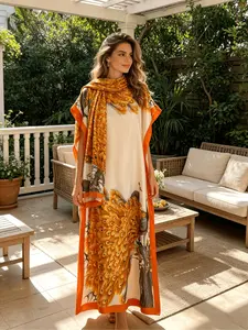 Spring Summer Fashion New Beach Vacation Silk-Like Sun Protection Cape, Women's Loose Long Robe Scarf, Stylish and Comfortable