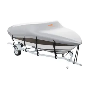 Boat Cover, 17'-19' Trailerable Waterproof Boat Cover, 600D Marine Grade PU Oxford, with Motor Cover and Buckle Straps, for V-Hull, Tri-Hull, Runabout, Bass Boat, Fish Ski Boat, Grey