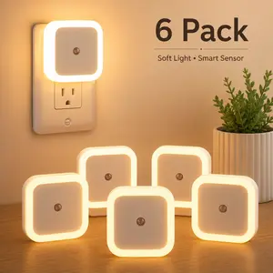 6 Pack LED Night Lights with Dusk-to-Dawn Sensor – Warm White Plug-In Lights for Kids’ Room, Bedroom, Bathroom, Nursery, Stairs & Hallway