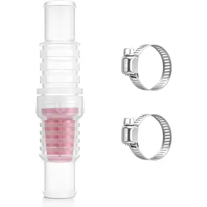 Inline Check Valve with Hose Clamps, Fits 3/4" & 1" Pipes, Transparent Red ABS Backflow Prevention Non Return Valve for Garden Hose Aquarium Sump Pump Dishwasher