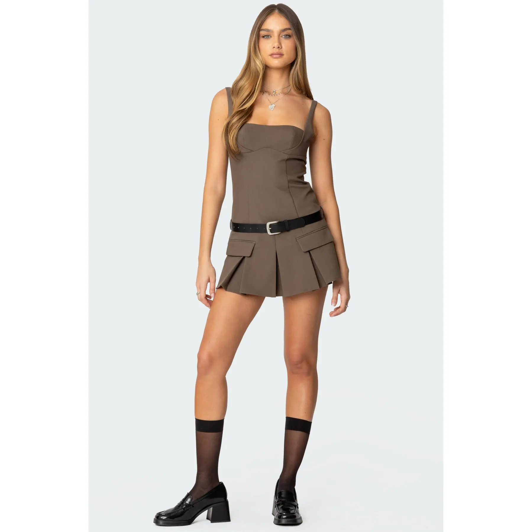 Callie Drop Waist Pleated Mini Dress