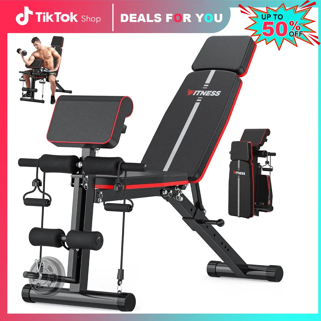 Adjustable Weight Bench with Leg Extension and Preacher Pad- Foldable Workout Bench Press for Home Gym, Banco Para Hacer Ejercicio Incline Decline Sit