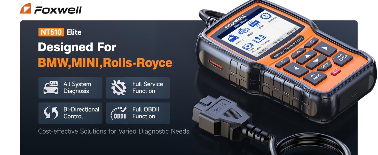 FOXWELL NT510 Elite Automotive Scan Tool, Full-System OBD2 Car Scanner for BMW/MINI, Car Computer Diagnostic Reader with Bidirectional Control, Smog Check, Live Data Stream, Full Resets & Battery Registration Vehicle Diagnostic Tester Diagnostic Test Tool FOXWELL NT510 Elite Automotive Scan Tool, Full-System OBD2 Car Scanner for BMW/MINI, Car Computer Diagnostic Reader with Bidirectional Control, Smog Check, Live Data Stream, Full Resets & Battery Registration Vehicle Diagnostic Tester Diagnostic Test Tool