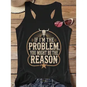 Women's Casual Sleeveless Round Neck T-Shirt With Funny Graphic Print Cotton Blend Tank Top