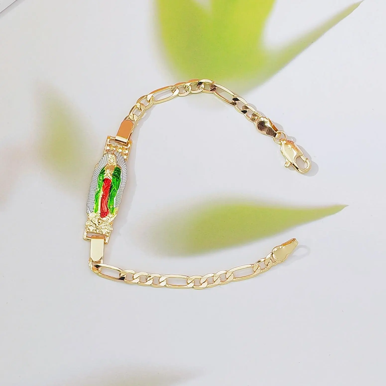 14K Gold Plated 2-Tone St. Jude San Judas Tadeo Esclava Bracelet, Waterproof Stainless Steel Non-Tarnish Vintage Catholic Protection Medal Faith Gift for Dad