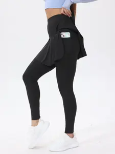 Women's High Waist Sporty Tight Skirt Pants, Two-In-One Design with Phone Pocket, Lightweight Yoga Pants for Fitness Running, Athletic Bottoms