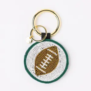 Game Day Football Beaded Bag Charm Green + White
