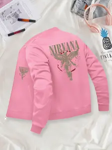 NIRVANA Graphic Printed Fitted Jacket - Retro Style Casual Outerwear, Suitable for Casual Outdoor Sports, Fashionable & Durable for All Seasons, Ideal for Daily Activities, Gifting & Work.