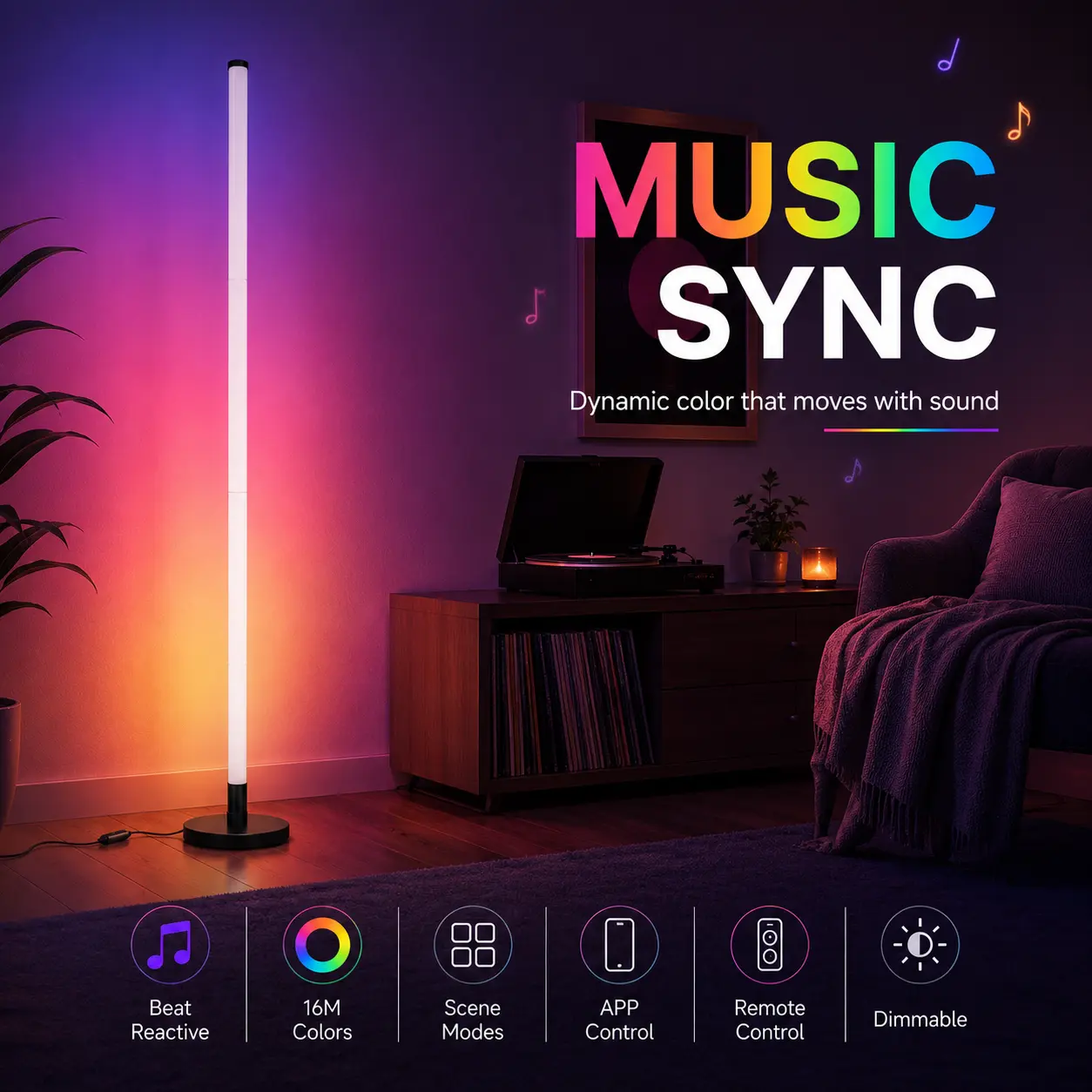 1PC/2PCS RGBIC Corner Light Set with Music Sync, Slim LED Floor Backlights with App and Remote Control for Both Sides of TV, Gaming Desk, Sofa or Bed