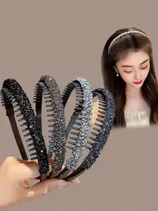 4 Piece Rhinestone Hairbands, Sparkling Crystal Decorated Headbands, Non-Slip Sequin Hair Grips for Women, Elegant Accessory Set, Fashion Hair Accessories
