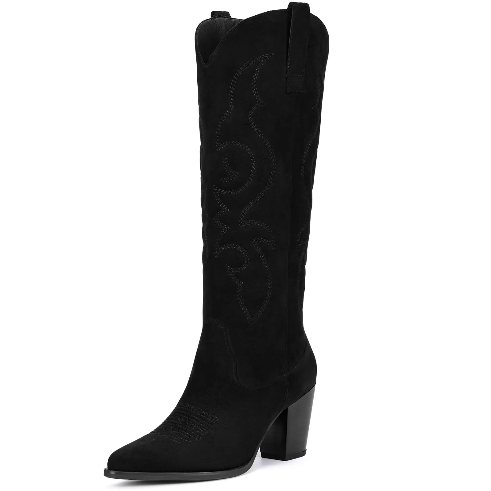 Cowboy Boots for Women - Western Knee High Cowgirl Boots with Side Zipper, Retro Pointed Toe Tall Block Heel Pull On Long Boot for Ladies Fall Winter Rodeos Concert Festival Daily
