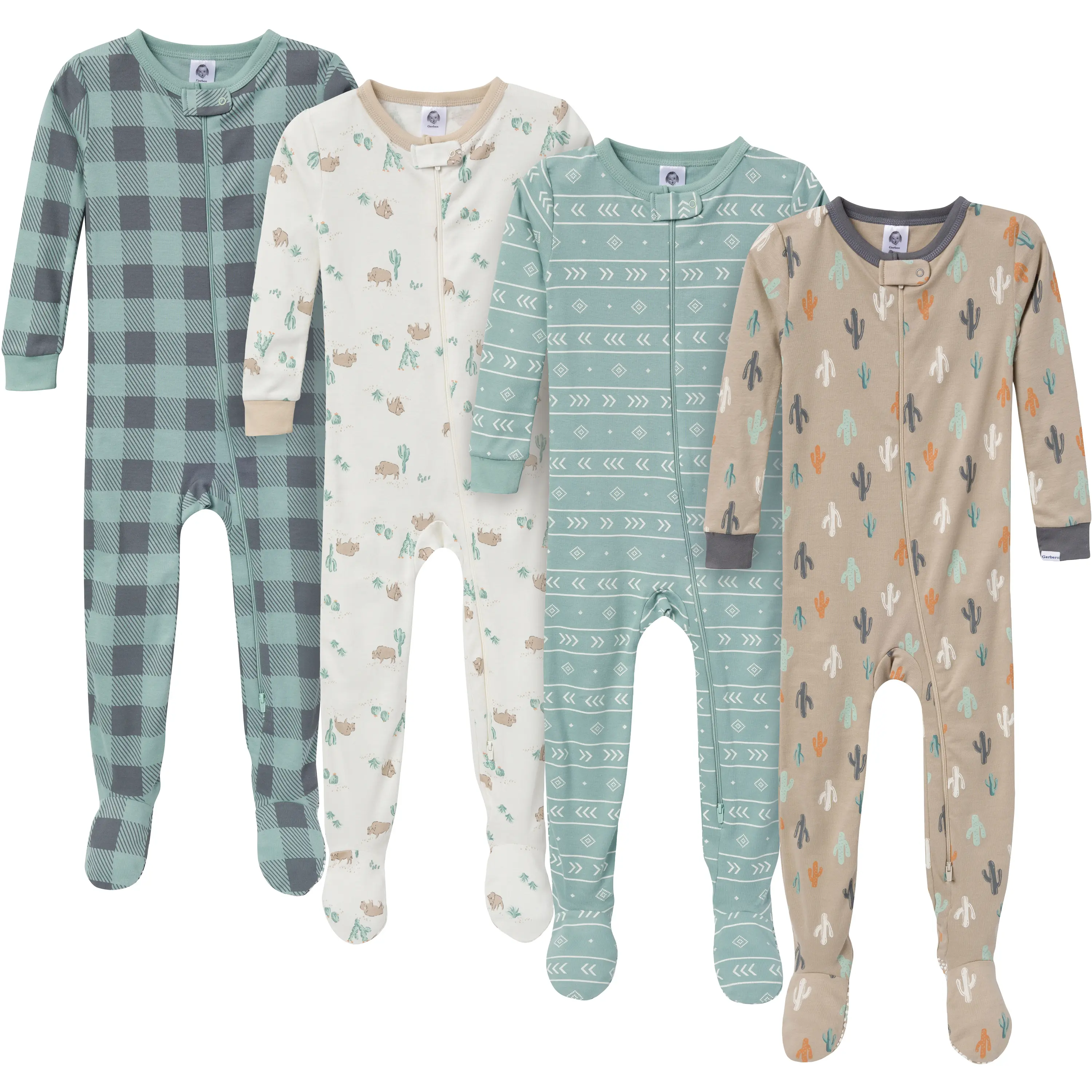 Gerber Snug Fit Footed Toddler Pjs, 4-Pack Desert Animals Design, for Toddler Boys